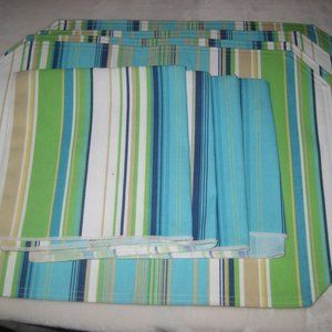 Striped blue green 4 placemats matching 4 napkins